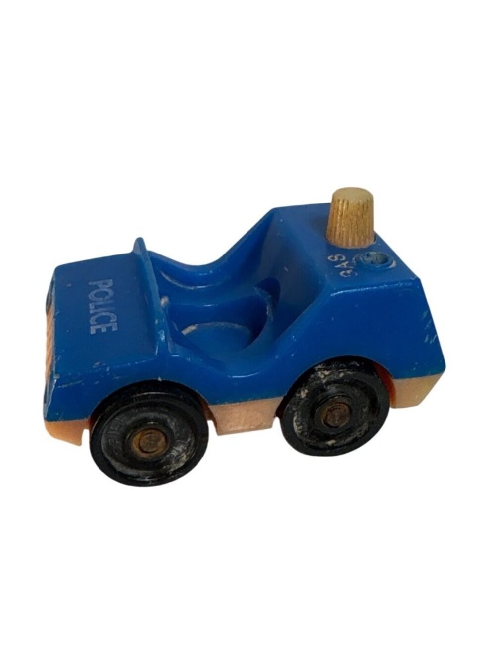Vintage Fisher Price Blue Police Car Toy Black Wheels & Orange Base 3" READ
